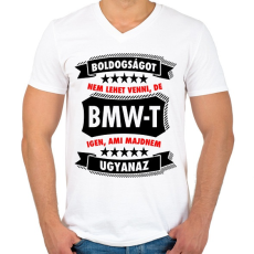 PRINTFASHION Boldogság = BMW - Férfi V-nyakú póló - Fehér