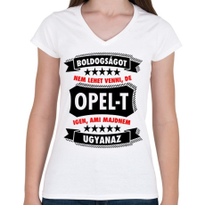 PRINTFASHION Boldogság = Opel - Női V-nyakú póló - Fehér