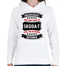 PRINTFASHION Boldogság = Skoda - Női kapucnis pulóver - Fehér női pulóver, kardigán