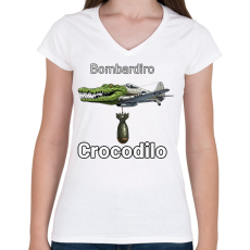 PRINTFASHION Bombardiro Crocodilo - Női V-nyakú póló - Fehér