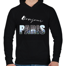 PRINTFASHION bonjour paris - Férfi kapucnis pulóver - Fekete férfi pulóver, kardigán