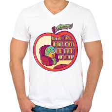 PRINTFASHION Bookworm - Férfi V-nyakú póló - Fehér