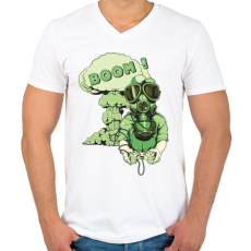 PRINTFASHION Boom - Férfi V-nyakú póló - Fehér