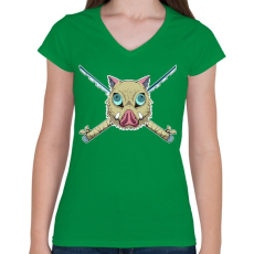 PRINTFASHION Bora and Katanas - Női V-nyakú póló - Zöld