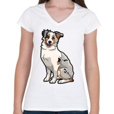 PRINTFASHION Border Collie drawing - Női V-nyakú póló - Fehér