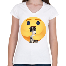 PRINTFASHION Border collie - Női V-nyakú póló - Fehér