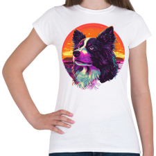 PRINTFASHION Border Collie Synthwave - Női póló - Fehér női póló