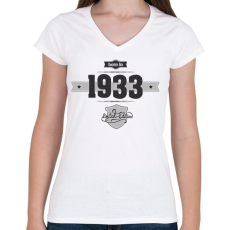 PRINTFASHION born-in-1933-(dark&lightgrey) - Női V-nyakú póló - Fehér