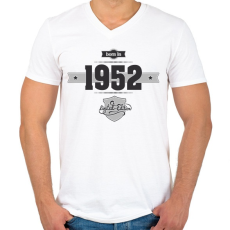 PRINTFASHION born-in-1952-(dark&lightgrey) - Férfi V-nyakú póló - Fehér