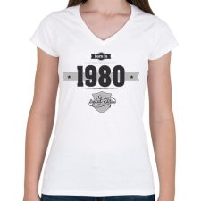 PRINTFASHION born-in-1980-(dark&lightgrey) - Női V-nyakú póló - Fehér női póló
