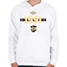 PRINTFASHION born-in-1991-cream-choco - Gyerek kapucnis pulóver - Fehér gyerek pulóver, kardigán