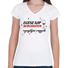 PRINTFASHION Borozhatok - Nyugdíjas - Női V-nyakú póló - Fehér női póló