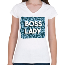 PRINTFASHION Boss lady - Női V-nyakú póló - Fehér