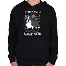 PRINTFASHION Boston terrier - Gyerek kapucnis pulóver - Fekete gyerek pulóver, kardigán