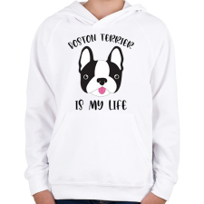 PRINTFASHION Boston terrier is my life - Gyerek kapucnis pulóver - Fehér gyerek pulóver, kardigán