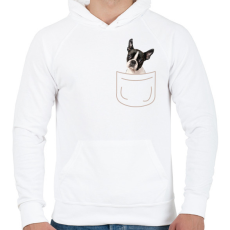 PRINTFASHION Boston terrier kölyök zsebben - Férfi kapucnis pulóver - Fehér
