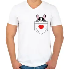 PRINTFASHION Boston Terrier zsebben - Férfi V-nyakú póló - Fehér férfi póló