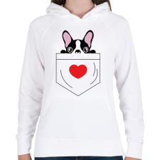 PRINTFASHION Boston Terrier zsebben - Női kapucnis pulóver - Fehér női pulóver, kardigán