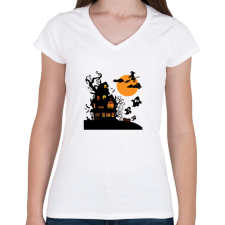 PRINTFASHION Boszis Halloween - Női V-nyakú póló - Fehér női póló