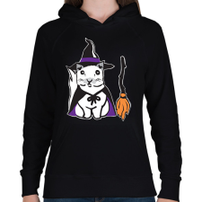 PRINTFASHION boszorkány cica - Női kapucnis pulóver - Fekete női pulóver, kardigán