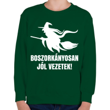 PRINTFASHION Boszorkányosan vezetek - Gyerek pulóver - Sötétzöld gyerek pulóver, kardigán