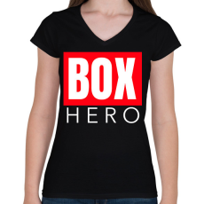 PRINTFASHION BOX HERO - Női V-nyakú póló - Fekete
