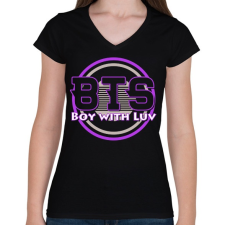 PRINTFASHION Boy With Luv BTS - Női V-nyakú póló - Fekete női póló