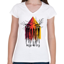 PRINTFASHION boys do cry - Női V-nyakú póló - Fehér női póló