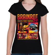 PRINTFASHION Brainrot Italy Choose your fighter - Női V-nyakú póló - Fekete női póló