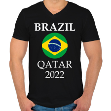 PRINTFASHION Brazil 2022 Qatar - Férfi V-nyakú póló - Fekete férfi póló
