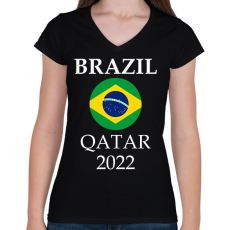 PRINTFASHION Brazil 2022 Qatar - Női V-nyakú póló - Fekete