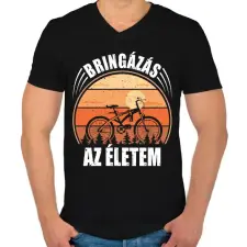 PRINTFASHION Bringázás az életem - Férfi V-nyakú póló - Fekete férfi póló