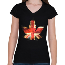 PRINTFASHION brit ganja - Női V-nyakú póló - Fekete női póló
