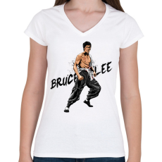 PRINTFASHION Bruce Lee - Női V-nyakú póló - Fehér