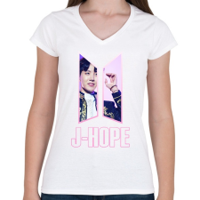 PRINTFASHION BTS J-hope - Női V-nyakú póló - Fehér női póló