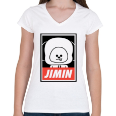 PRINTFASHION BTS JIMIN - Női V-nyakú póló - Fehér