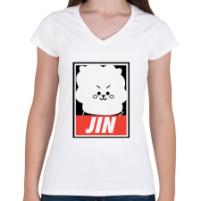 PRINTFASHION BTS JIN - Női V-nyakú póló - Fehér női póló
