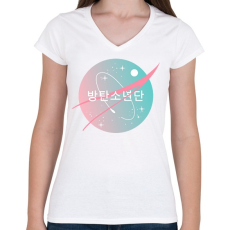 PRINTFASHION BTS NASA - Női V-nyakú póló - Fehér