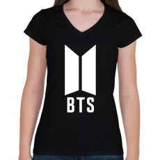 PRINTFASHION BTS white - Női V-nyakú póló - Fekete