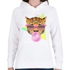 PRINTFASHION Bubble gum leo - Női kapucnis pulóver - Fehér női pulóver, kardigán