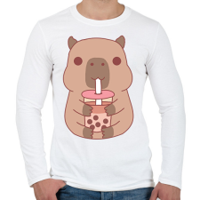 PRINTFASHION Bubble tea Capybara - Férfi hosszú ujjú póló - Fehér férfi póló