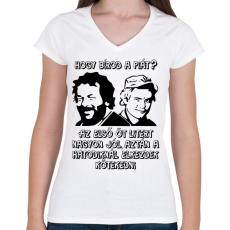 PRINTFASHION Bud Spencer és Terence Hill  (Hogy bírod a piát?)  - Női V-nyakú póló - Fehér