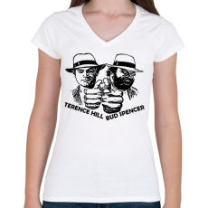 PRINTFASHION Bud Spencer és Ternce Hill - Női V-nyakú póló - Fehér