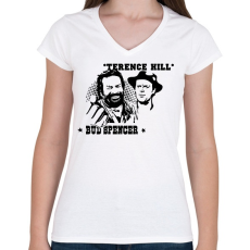 PRINTFASHION Bud Spencer Terence Hill - Női V-nyakú póló - Fehér