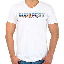 PRINTFASHION Budapest Day and Night - Férfi V-nyakú póló - Fehér férfi póló