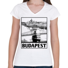 PRINTFASHION Budapest - Női V-nyakú póló - Fehér női póló