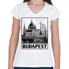 PRINTFASHION Budapest  - Női V-nyakú póló - Fehér női póló
