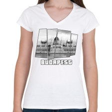 PRINTFASHION Budapest parlament (GTA stílus) - Női V-nyakú póló - Fehér női póló