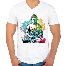 PRINTFASHION Buddha  - Férfi V-nyakú póló - Fehér férfi póló