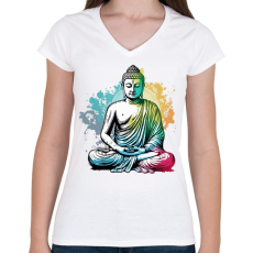 PRINTFASHION Buddha  - Női V-nyakú póló - Fehér